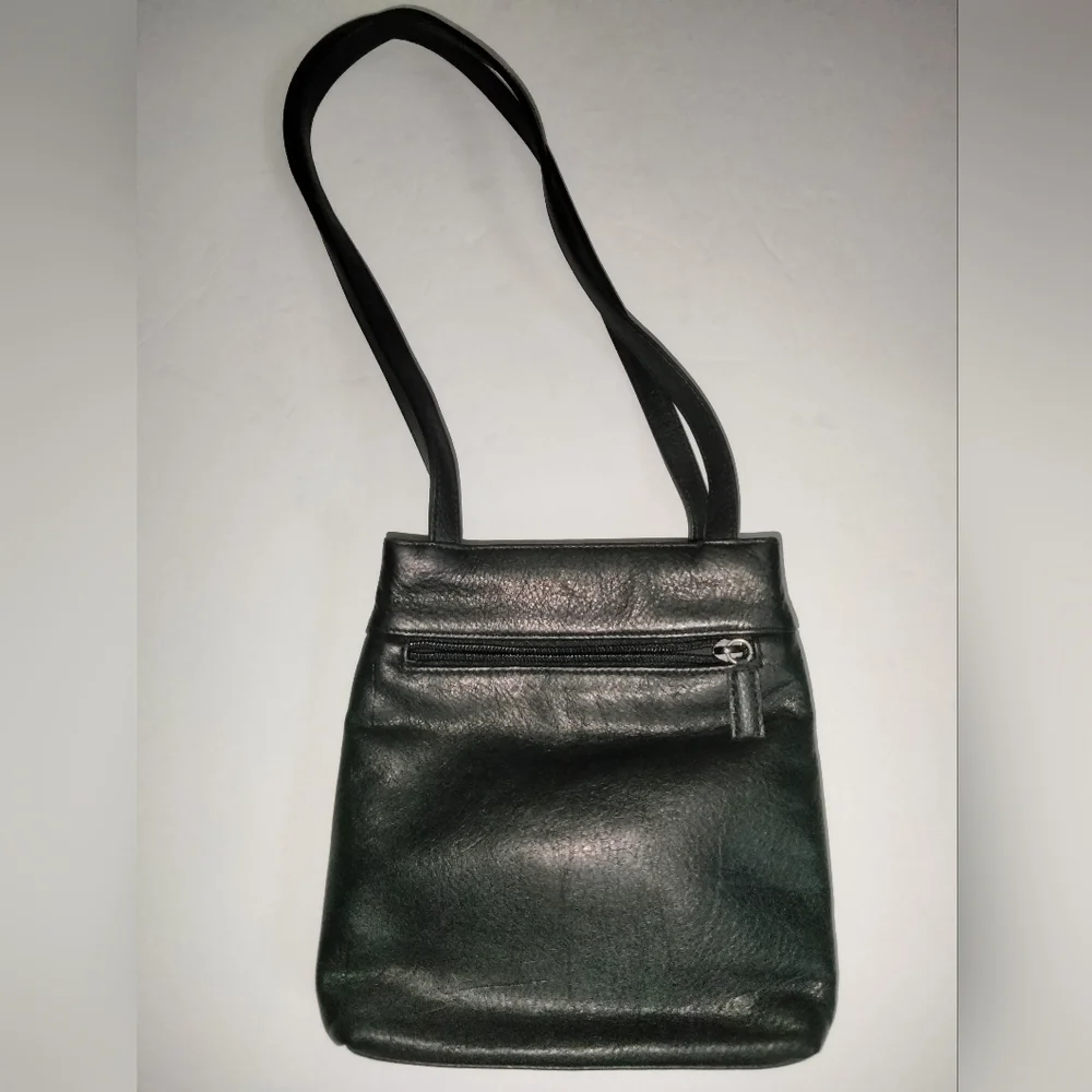 Nine West (Black) Genuine Leather Double Strap Minimalist Snap/Zip Shoulder Bag